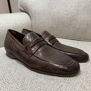 Cole Haan Brown Crocodile-Embossed Leather Penny Loafers Size‎ 8 Men